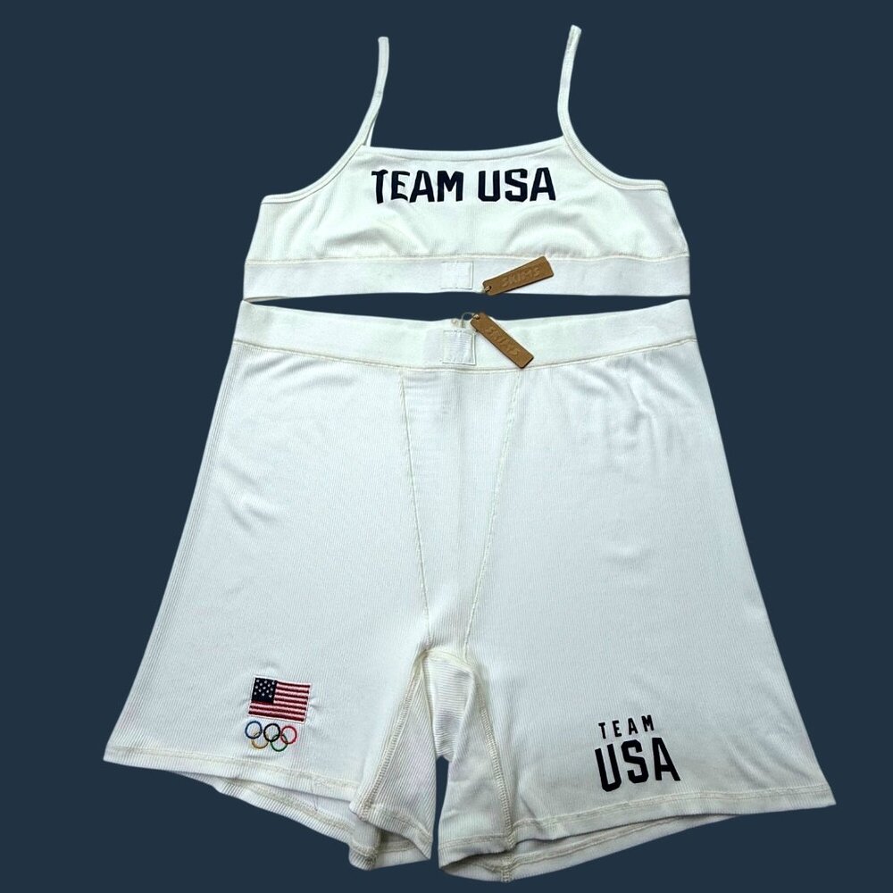 SKIMS Soft Lounge Bralette + Boxer Short Set Team USA White 4X